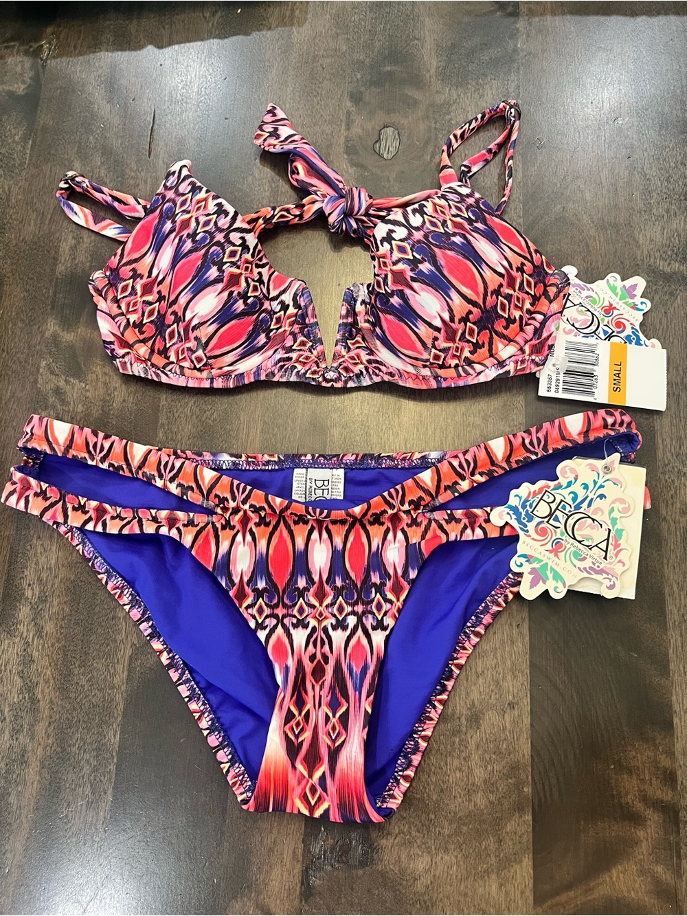 NWT BECCA Pink and Purple Printed Two-Piece Bikini Set SZ S